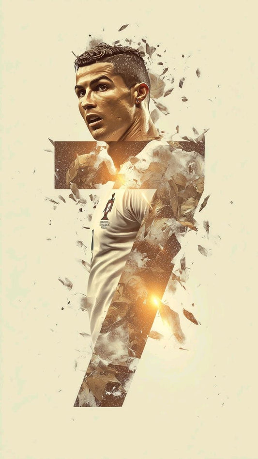 Artistic depiction of a soccer player with the number 7 on a beige background