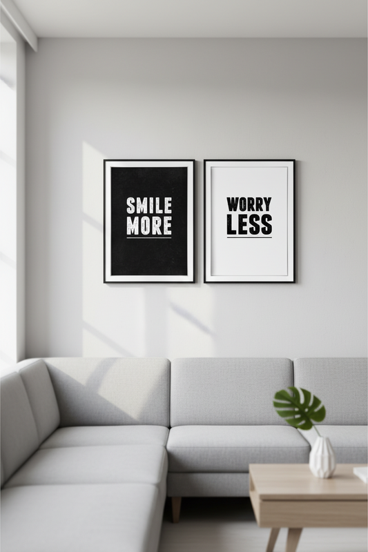 Smile More, Worry Less - Pack of 2 framed wall art print — Casa Blend