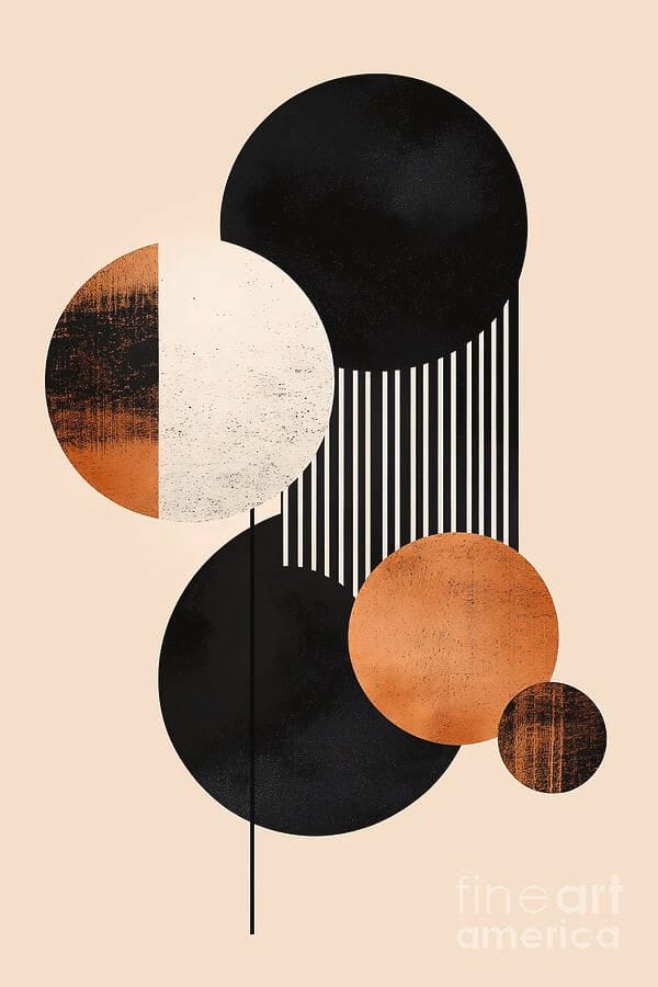 Abstract art piece with geometric shapes on a beige background