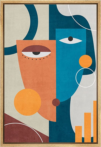 Abstract art print with geometric shapes and colors on a beige background