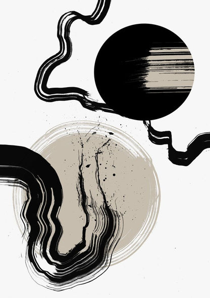 Abstract black and white design on a light gray background