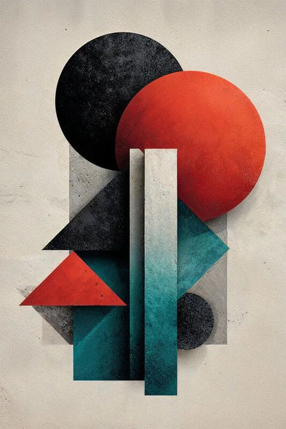 Geometric abstract design with circles and triangles on a textured background