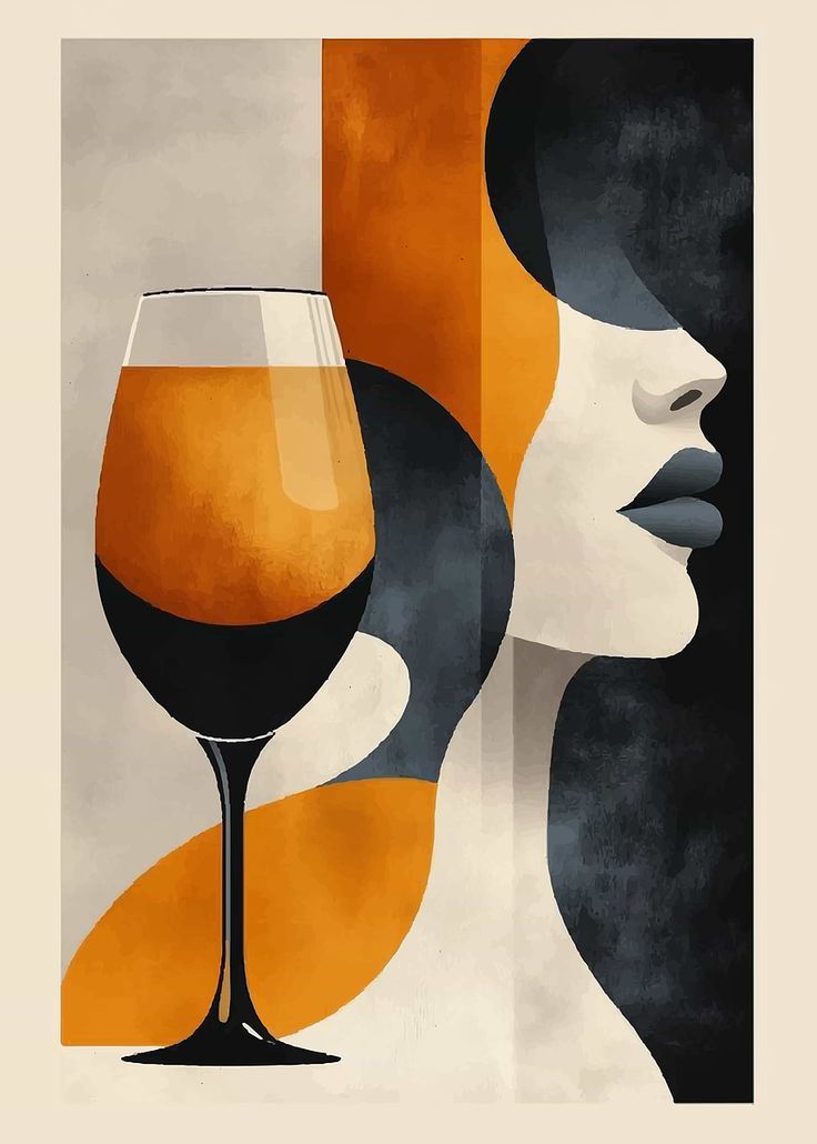 Artistic depiction of a woman's profile with a glass of beer on a stylized background