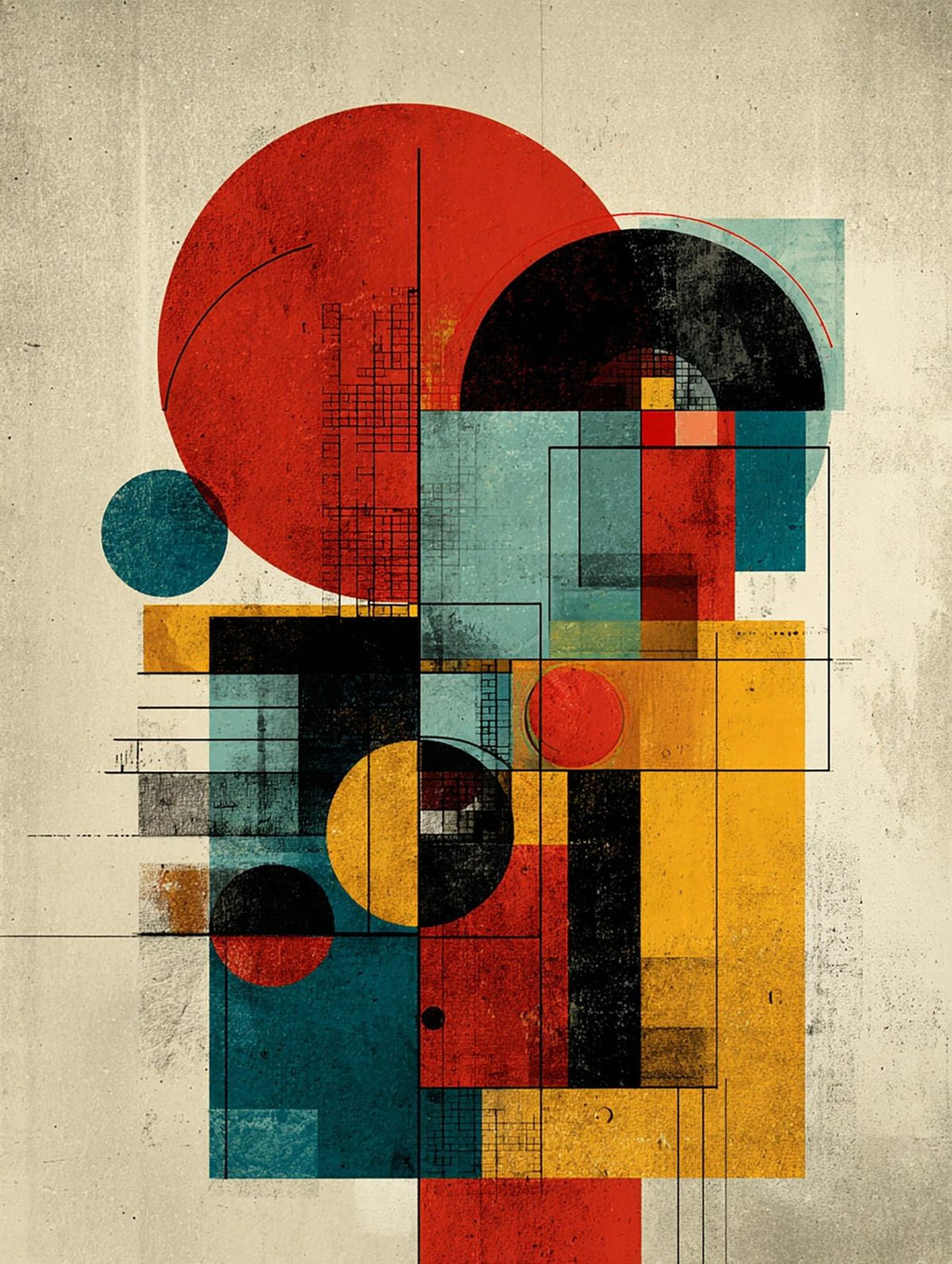 Abstract geometric design with colorful shapes on a textured beige background