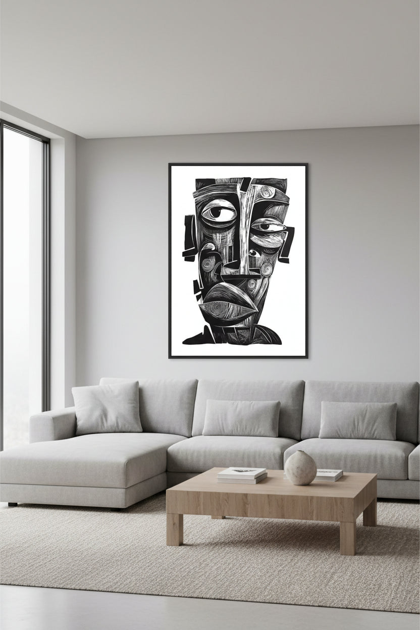Abstract black and white face illustration