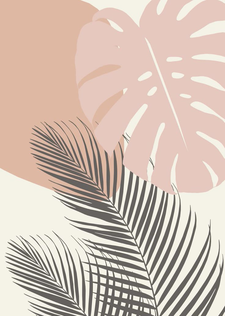 Tropical leaves with pink and black design on a light background