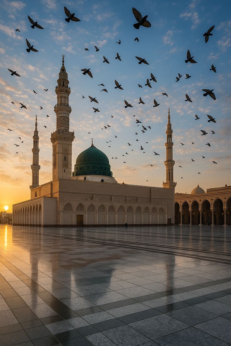 Islamic - Masjid-e-Nabvi - Flying Birds