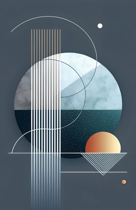 Abstract geometric design with circles and lines on a dark blue background