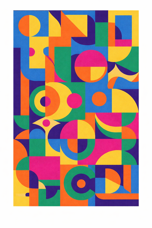 Colorful geometric patterned rug with vibrant colors on a white background