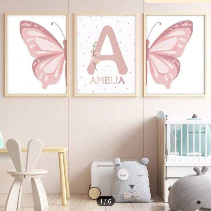 Kids Room -Custom Name - Girl - Pack of 3 framed wall art