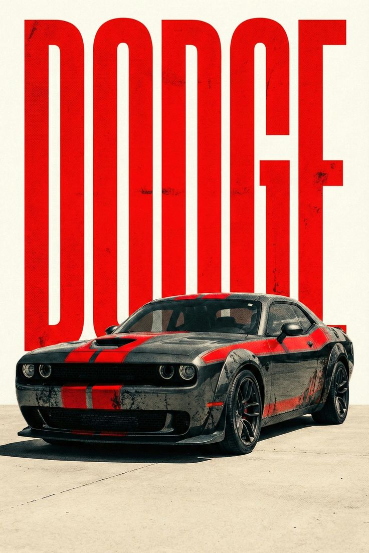 Dodge car with red and black design on a beige background
