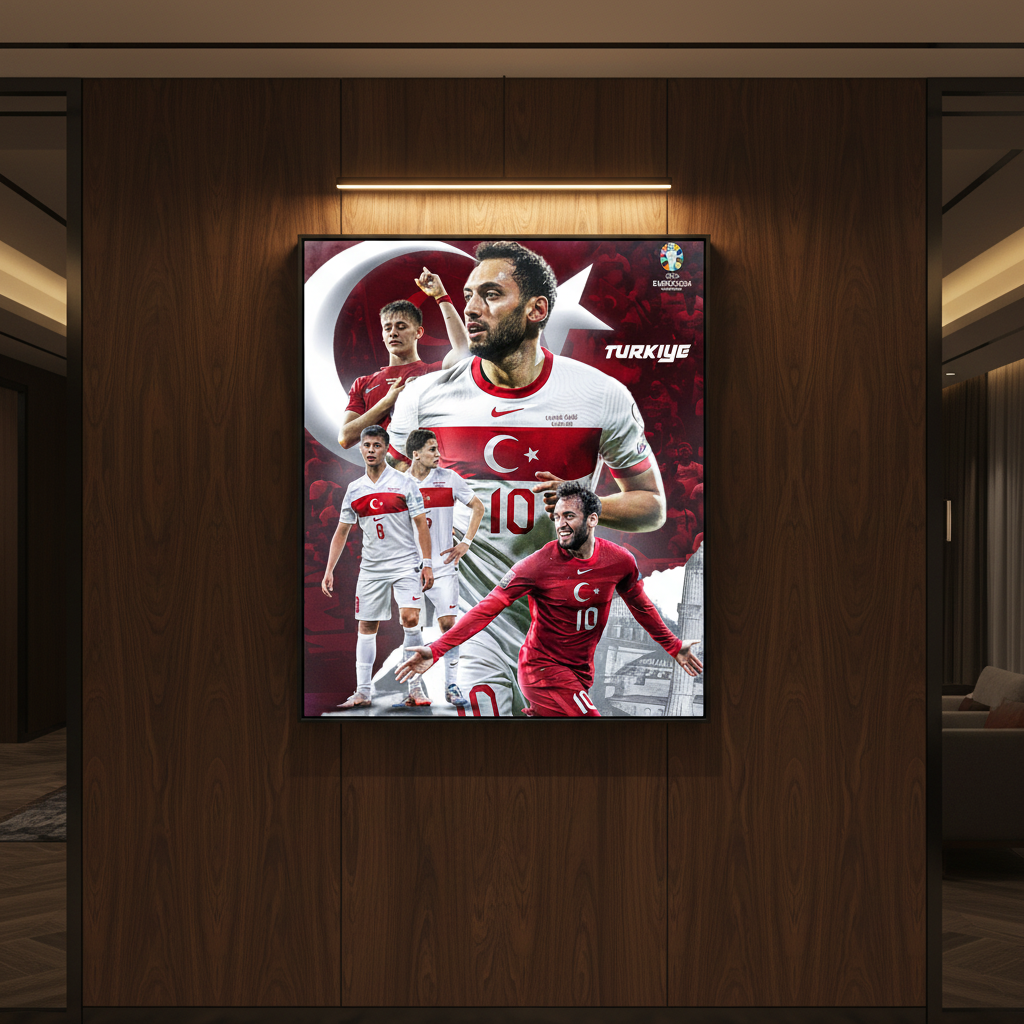 Poster of Turkish soccer players on a wooden wall