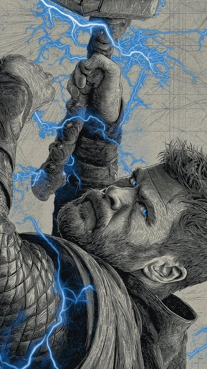 Illustration of a character with glowing blue energy and a map in the background