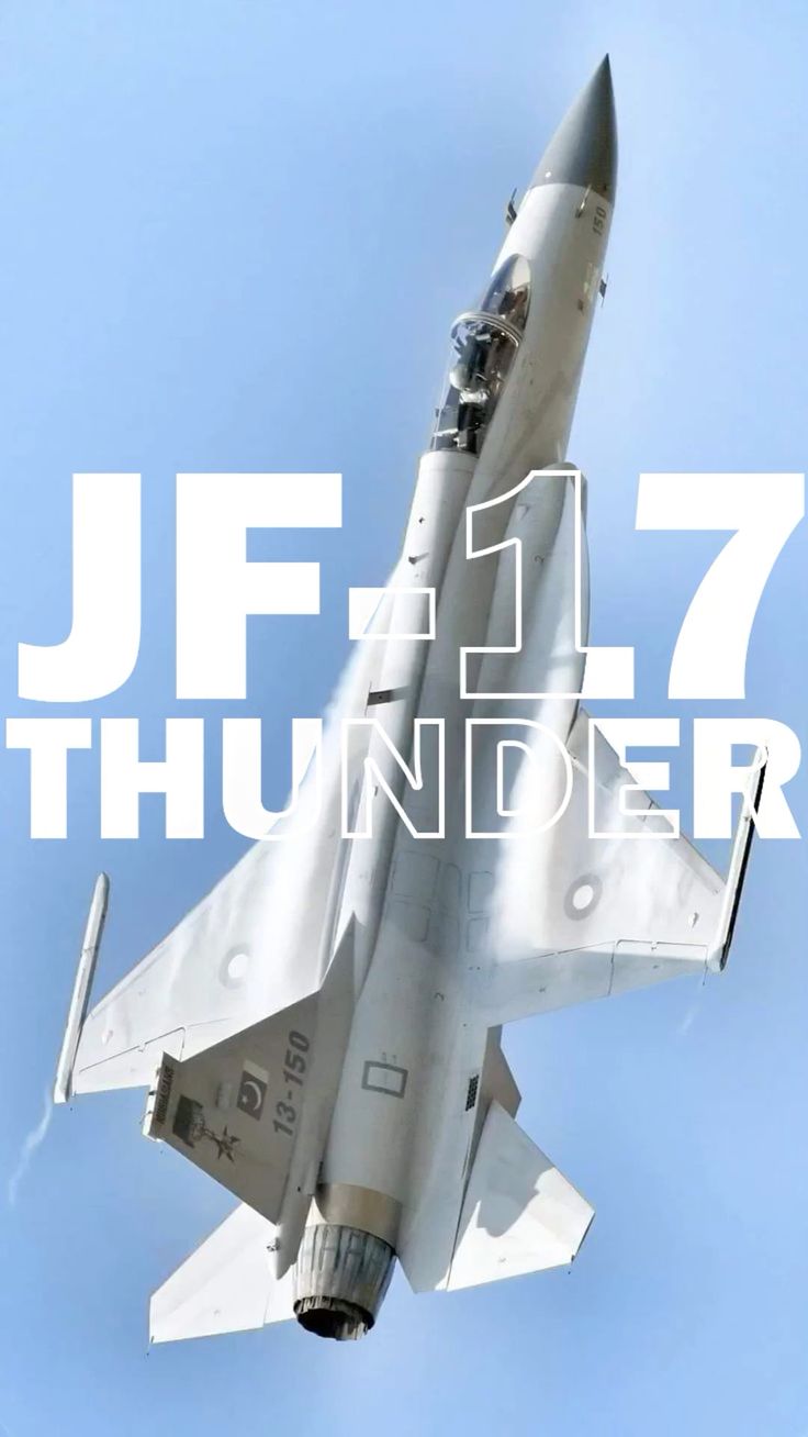 JF-17 Thunder fighter jet against a clear blue sky