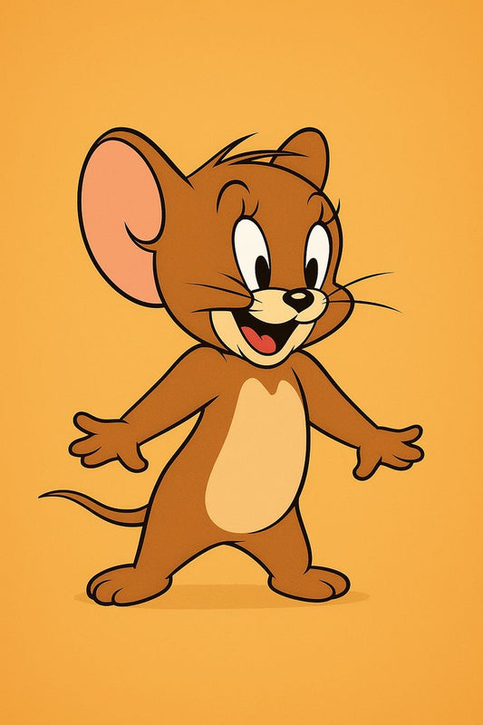 Cartoon mouse character on a yellow background