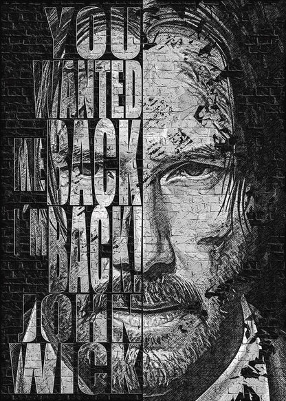 Black and white portrait with text overlay on a textured background
