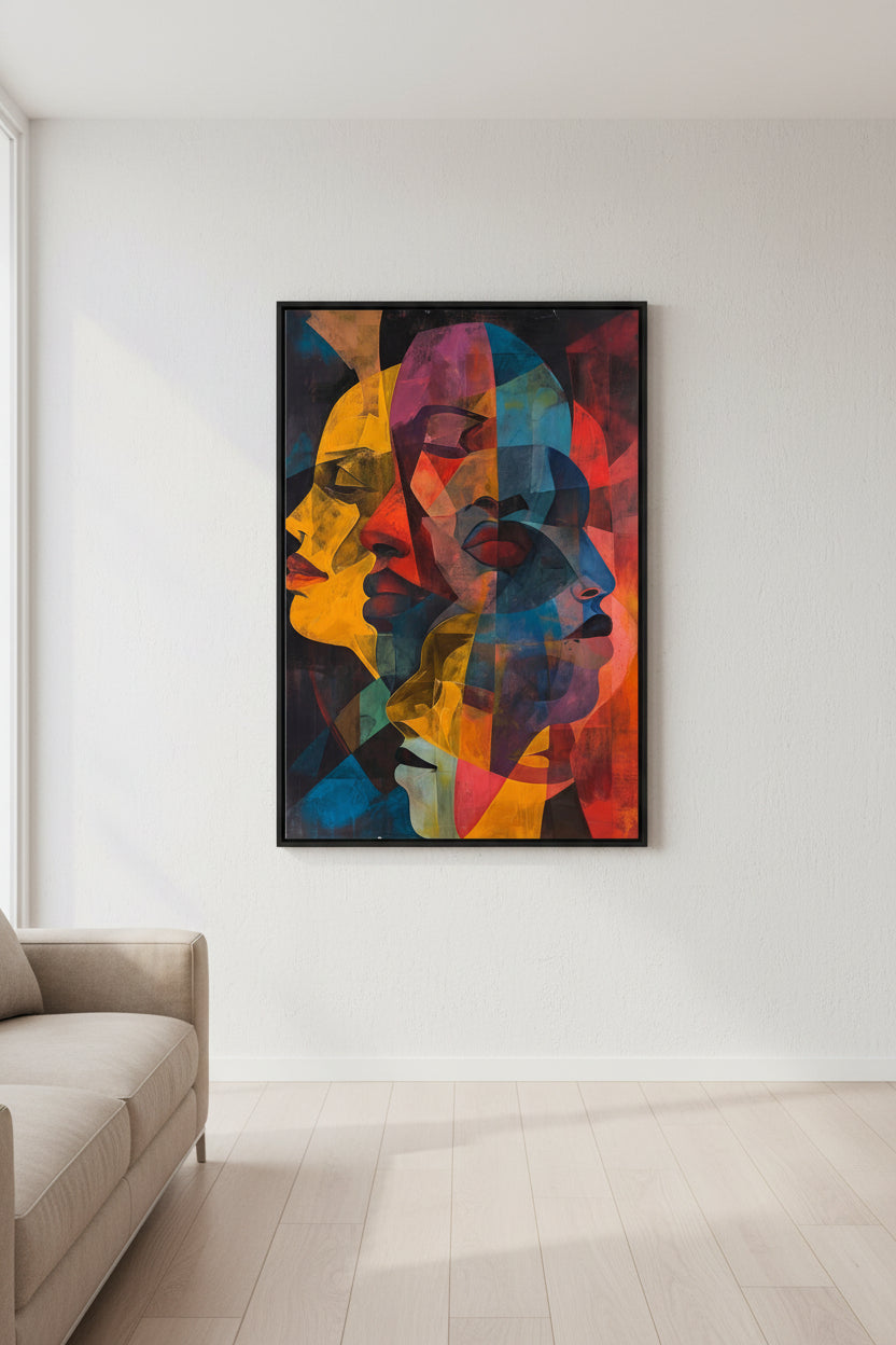 Abstract artwork with multicolored faces