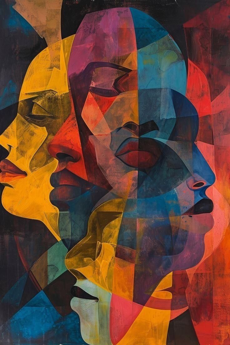 Abstract artwork with multicolored faces