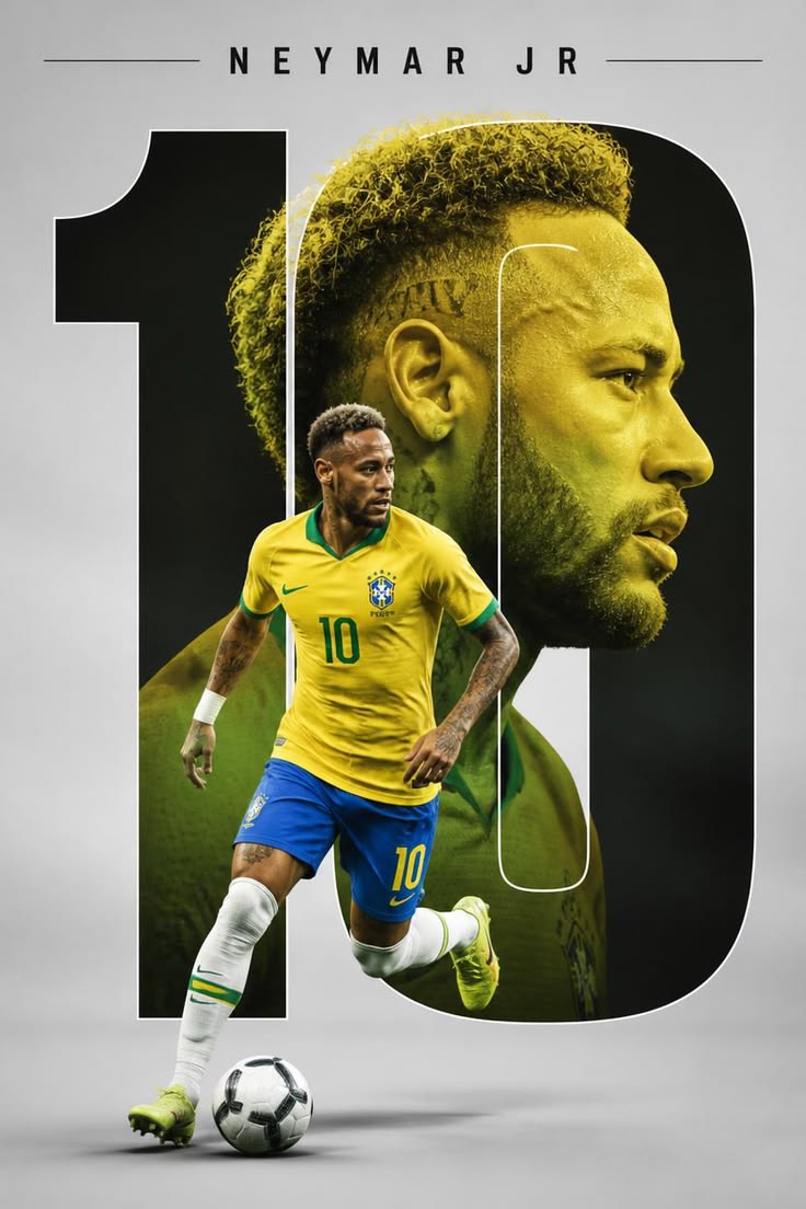 Soccer player in a yellow jersey with number 10, surrounded by large number 18 on a gray background.