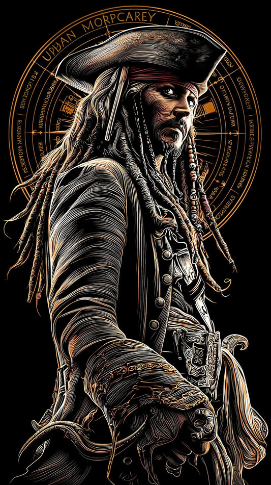Illustration of a character with long hair and a hat against a dark background
