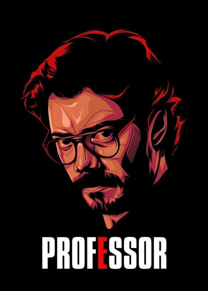 Illustration of a person with glasses and text 'PROFESSOR' on a black background