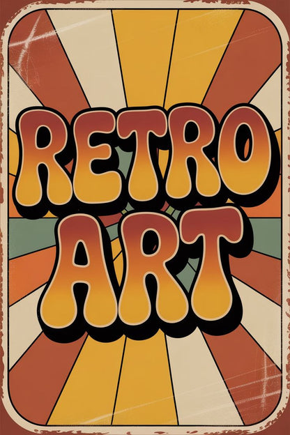 Vintage-style poster with 'RETRO ART' text and sunburst pattern