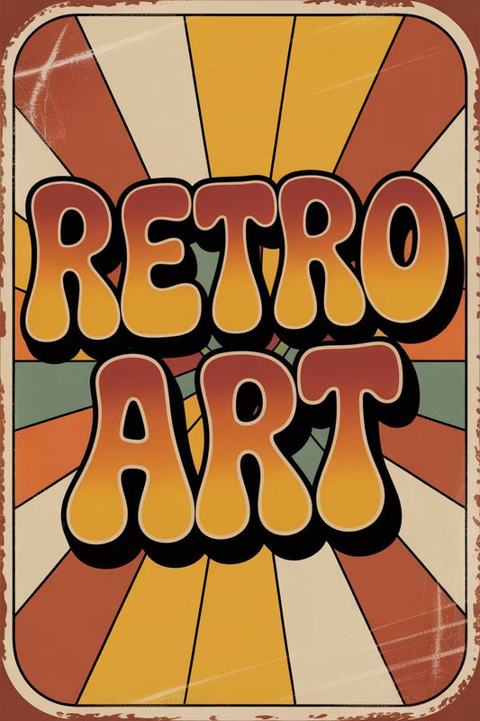 Vintage-style poster with 'RETRO ART' text and sunburst pattern