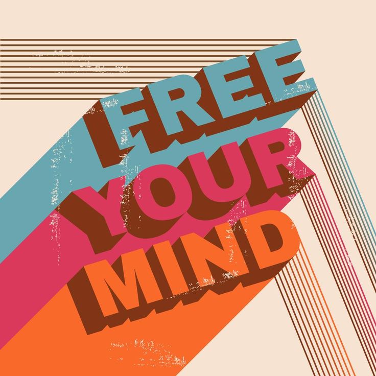 Colorful poster with 'Free Your Mind' text on a beige background