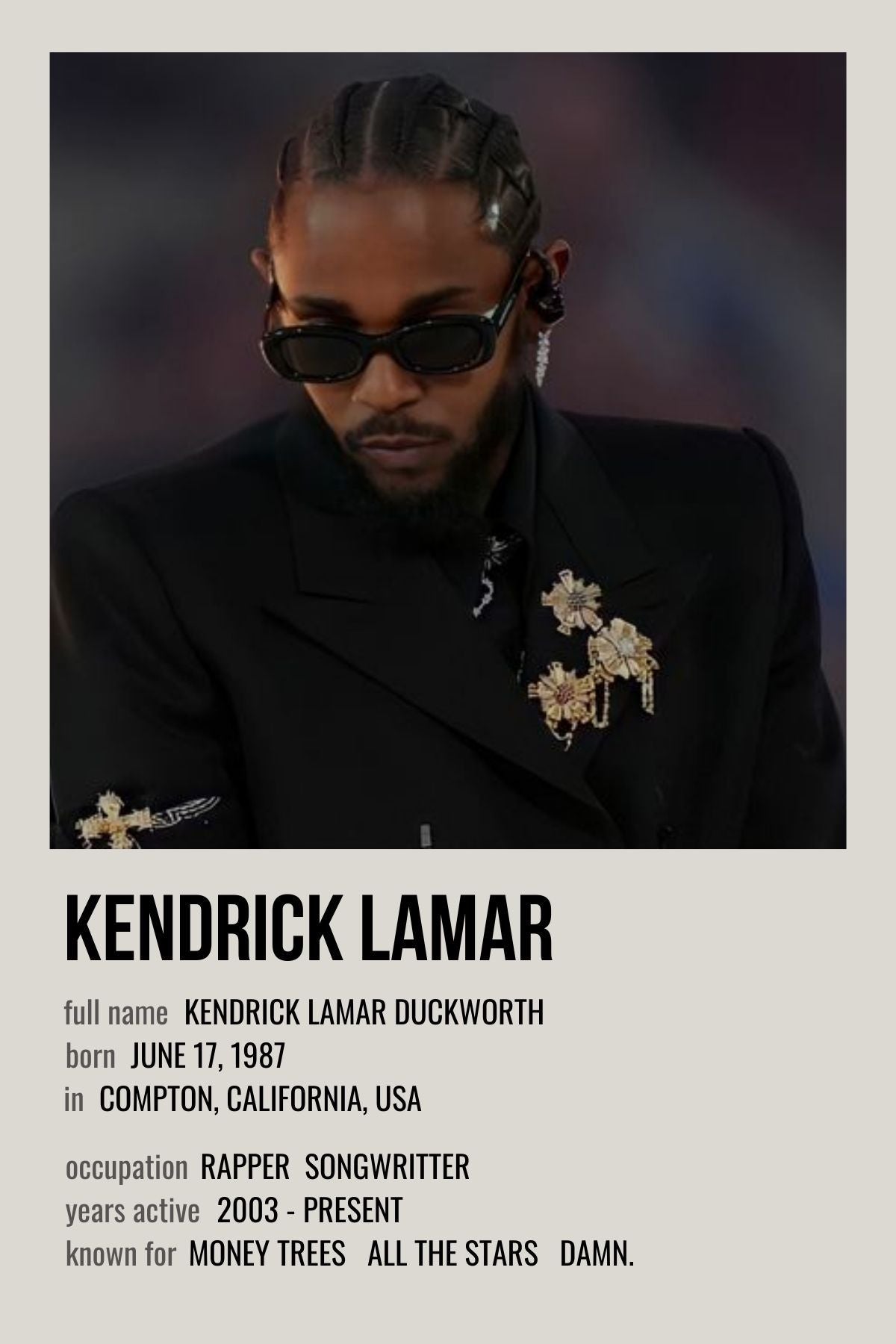 Kendrick Lamar – Songs Wall Frame