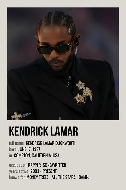 Kendrick Lamar – Songs Wall Frame