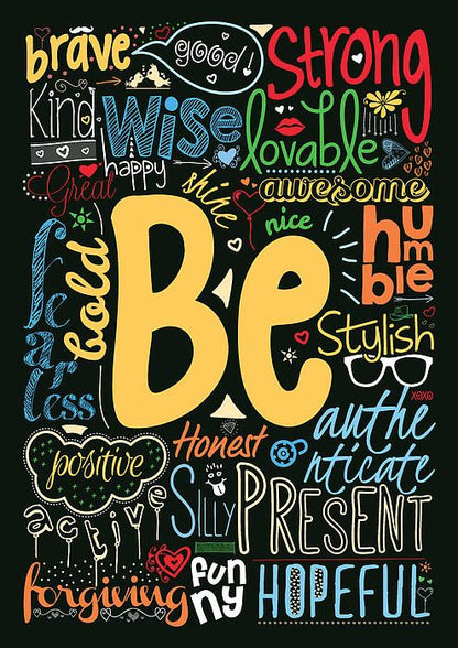 Motivational poster with colorful text on a black background