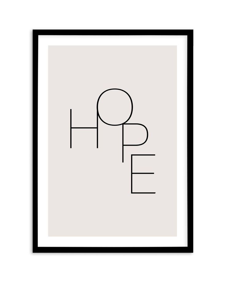 Framed poster with the word 'HOPE' on a white background