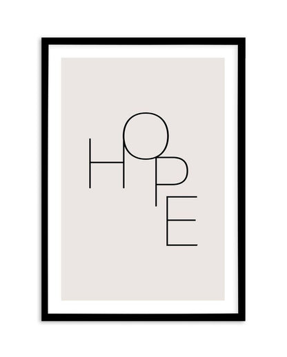 Framed poster with the word 'HOPE' on a white background