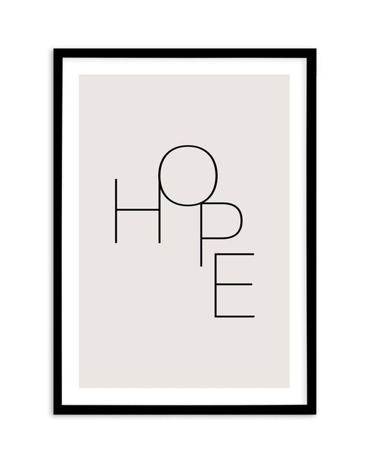 Framed poster with the word 'HOPE' on a white background