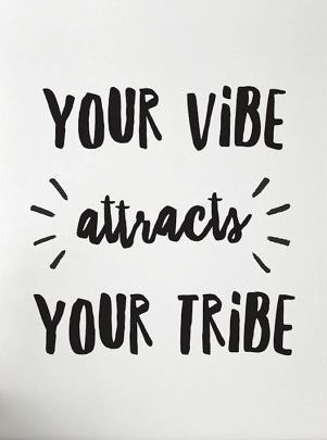 Motivational quote 'Your vibe attracts your tribe' on a white background