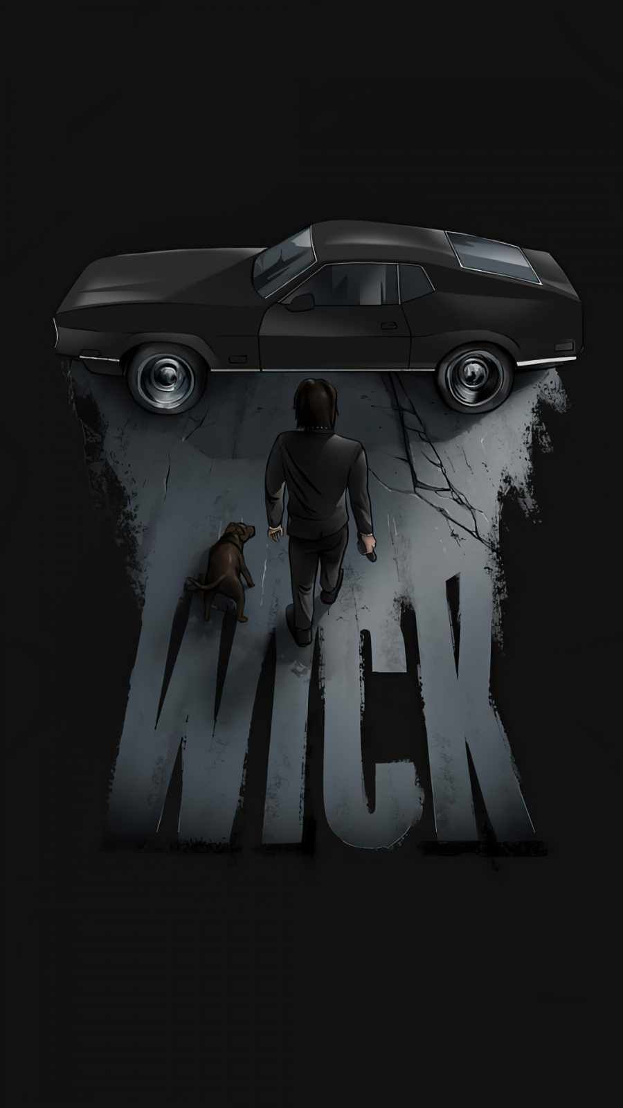 Dark-themed promotional image with a car and two figures on a black background