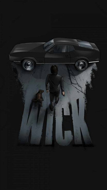 Dark-themed promotional image with a car and two figures on a black background