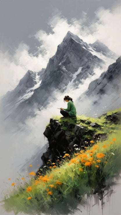 Girl Sitting on a Cliff framed wall art print — Casa Blend