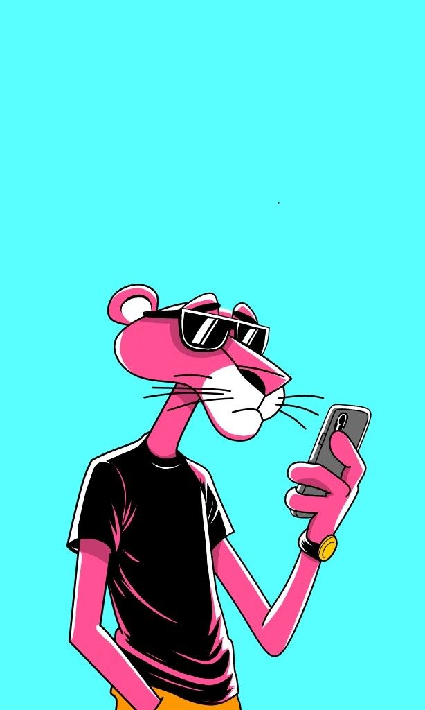 Pink Panther using a Phone framed wall art print — Casa Blend