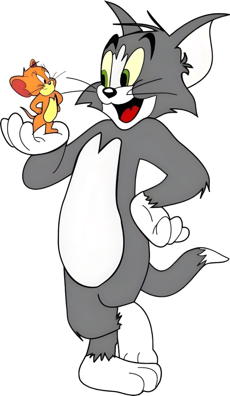Cartoon cat and mouse characters on a white background