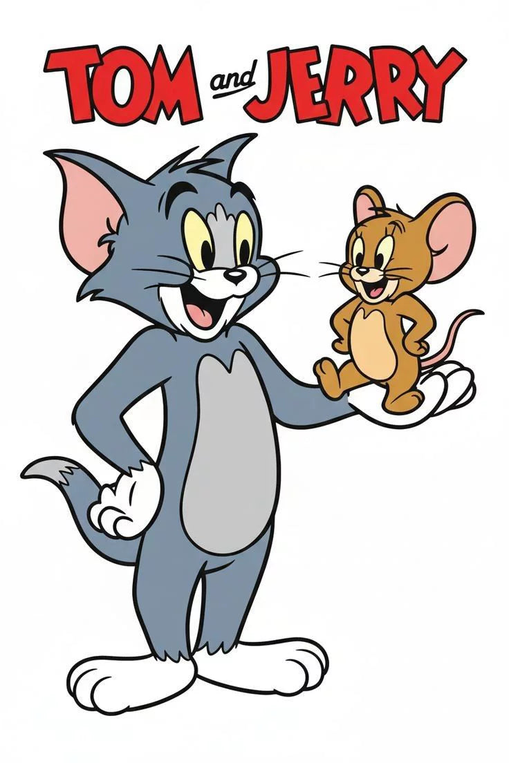 Cartoon characters Tom and Jerry with 'Tom and Jerry' text above them on a white background.